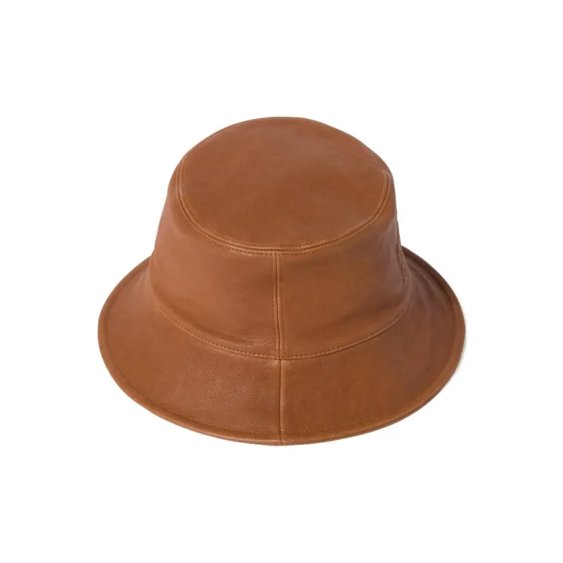 MIU MIU Leather Bucket Hats Women's Caramel-1