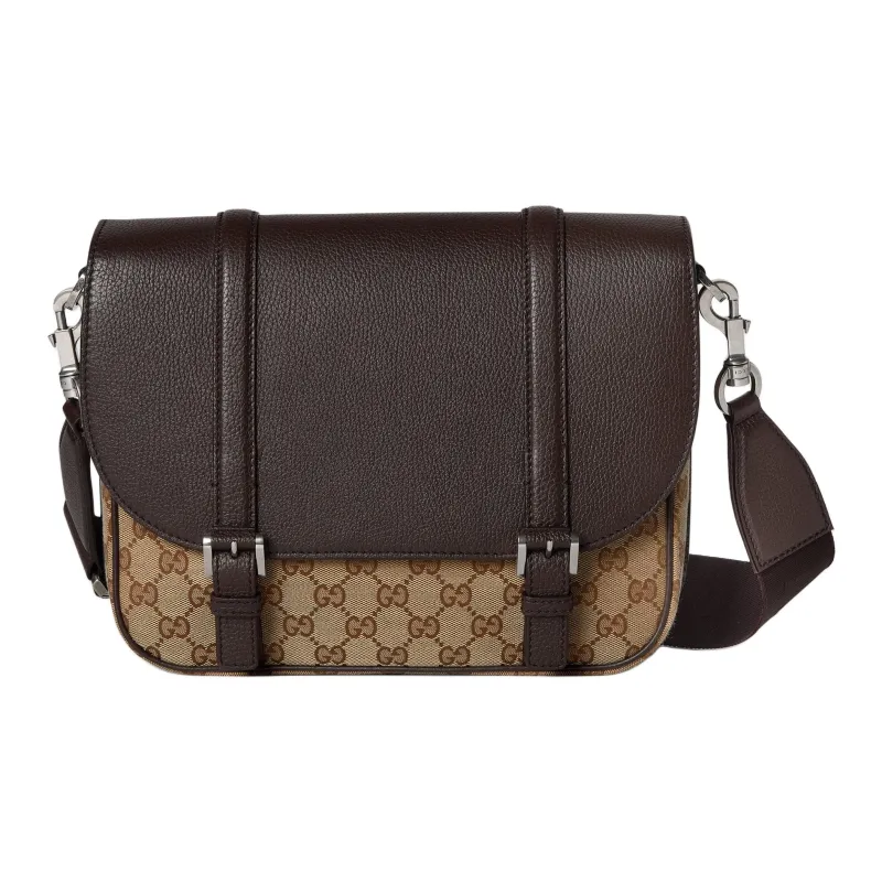 GUCCI Original Canvas Shoulder Bag Crossbody Bag Medium Size Men's Beige & Ebony-0