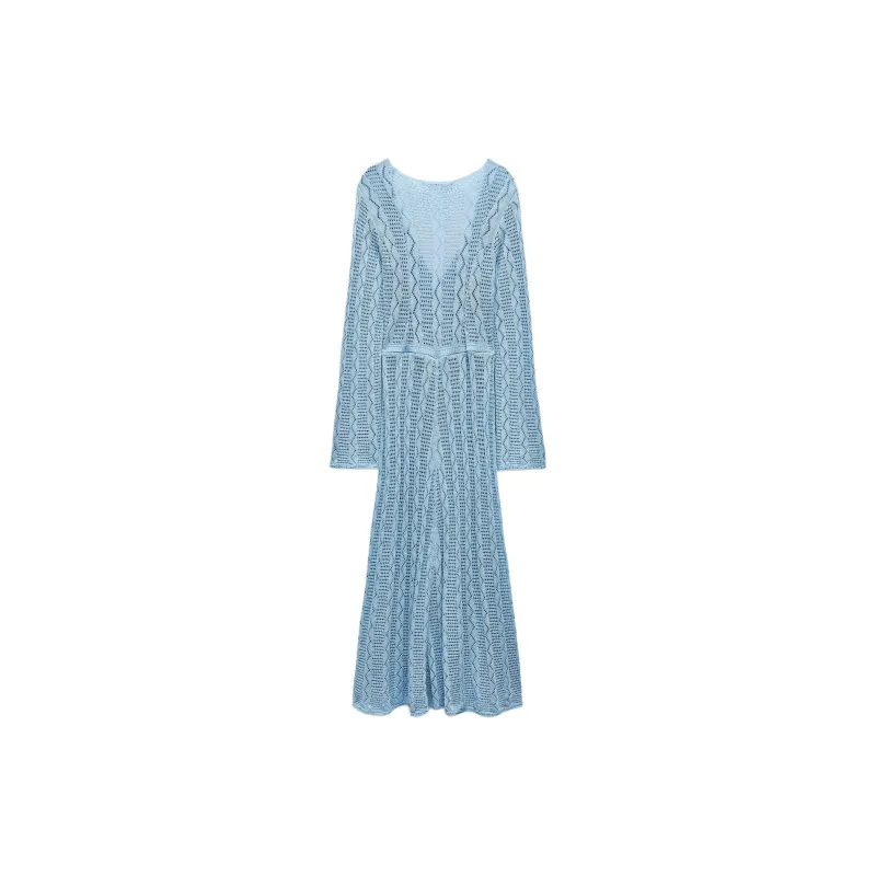 ZARA Long-Sleeved Dresses Women's Light Blue-1