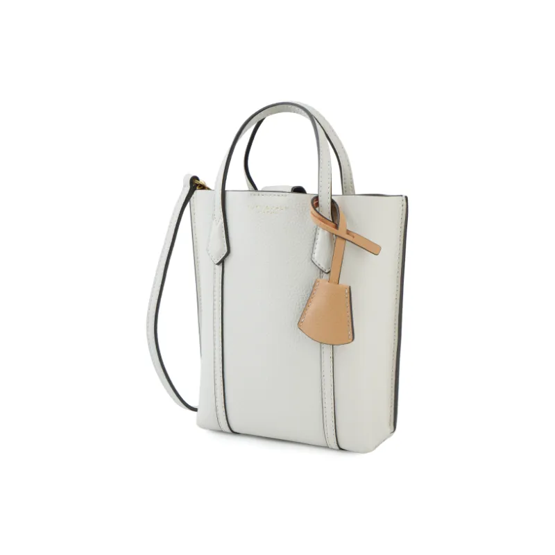 TORY BURCH Perry Embossed Leather Tote Bag Shopping Bag Shoulder Bag Crossbody Bag Handbag Mini Women's Ivory White-1