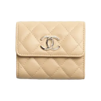 CHANEL Lambskin Wallet Small Size Women's Beige