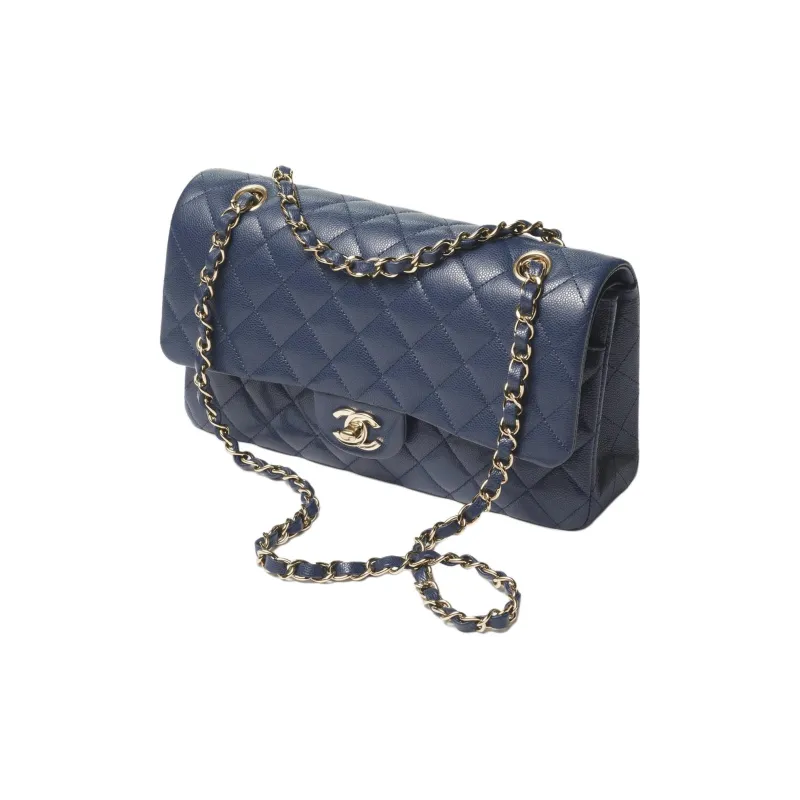 CHANEL Classic Flap CF Grain Bright Calfskin Handbag, Shoulder Bag, Crossbody Bag Women's Dark Blue-1