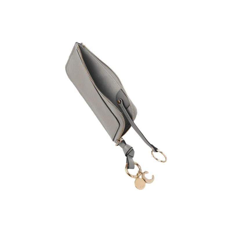 Chloe Alphabet Grain And Shiny Calfskin Coin Purse Trumpets Women's Cashmere Gray-2