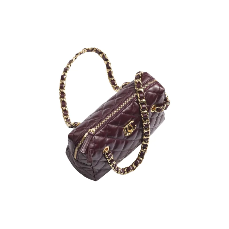 CHANEL Lambskin Bowling Bag, Crossbody Bag, Shoulder Bag Women's Bordeaux Red-2