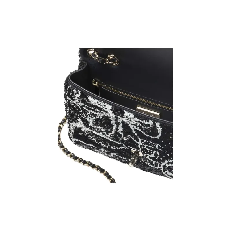 CHANEL Sequins Crossbody Bag, Shoulder Bag Women's Black & White-3