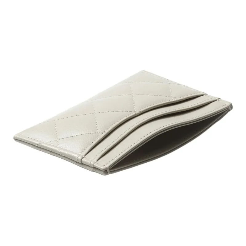 CHANEL Grain Embossed Shiny Calfskin Card Holder Women's Light Gray-2