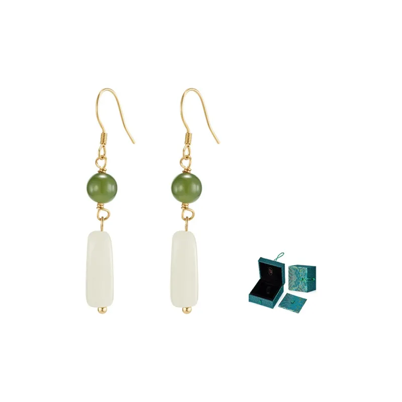 MAMADESHOUHU Hetian Jade Earrings Pale Greenish White Jade Women's-2