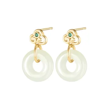 MAMADESHOUHU Earrings Pale Greenish-White Jade Women's