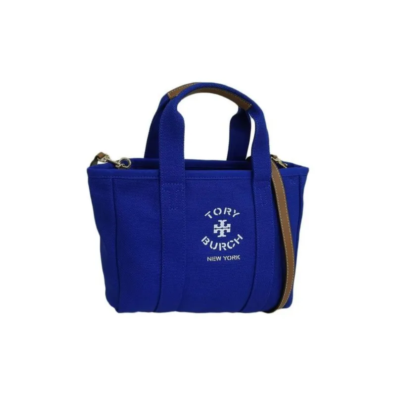 TORY BURCH Canvas Tote Bag Shopping Bag Shoulder Bag Crossbody Bag Handbag Small Size Women's Blue-1