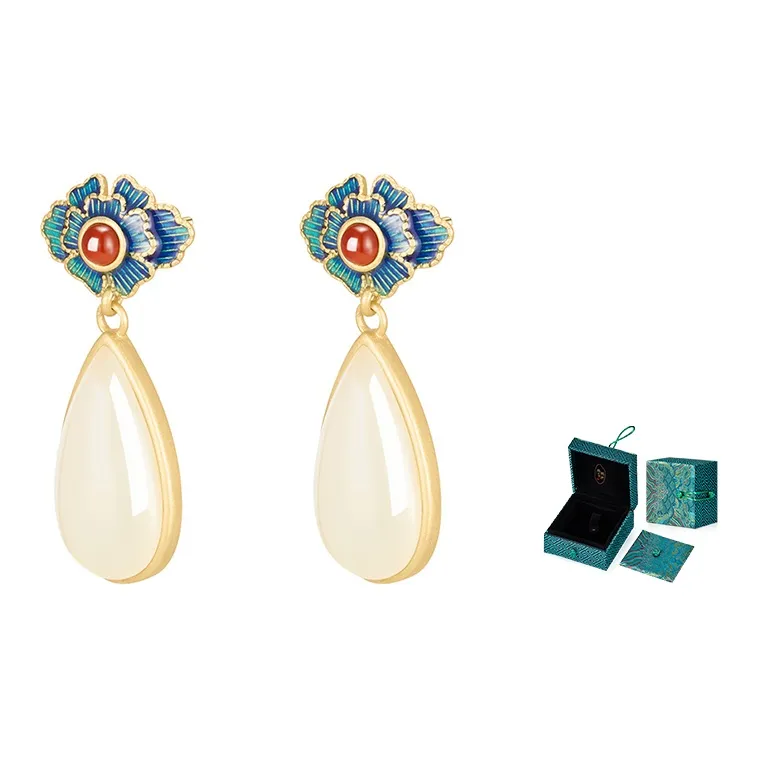 MAMADESHOUHU Earrings Pale Greenish White Jade Women's-2