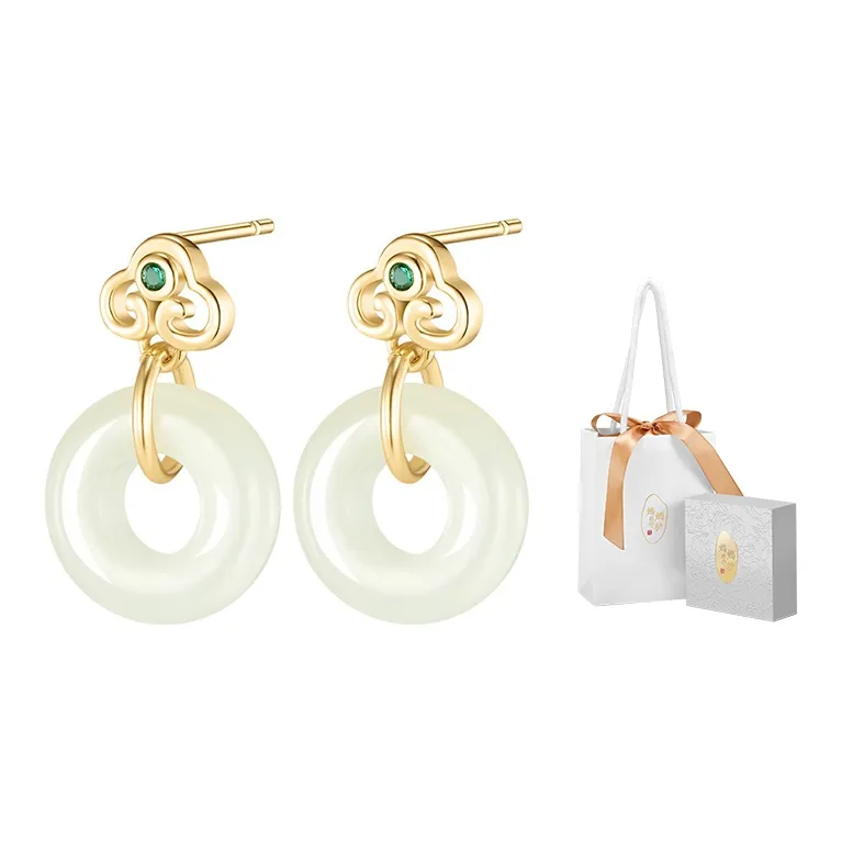 MAMADESHOUHU Earrings Pale Greenish White Jade Women's-2