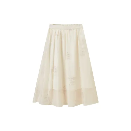 PEACEBIRD Bamboo Rhyme Series Casual Long Skirts Women's Beige