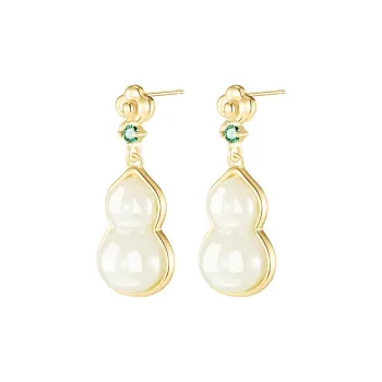 MAMADESHOUHU Hetian Jade Earrings Pale Greenish White Jade Women's