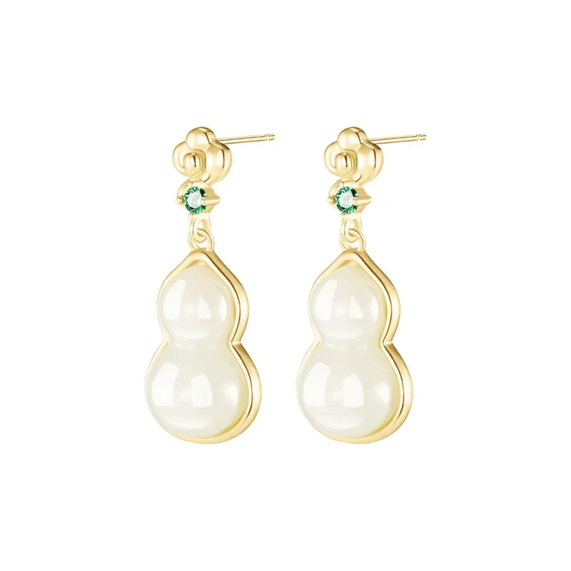 MAMADESHOUHU Hetian Jade Earrings Pale Greenish White Jade Women's-0