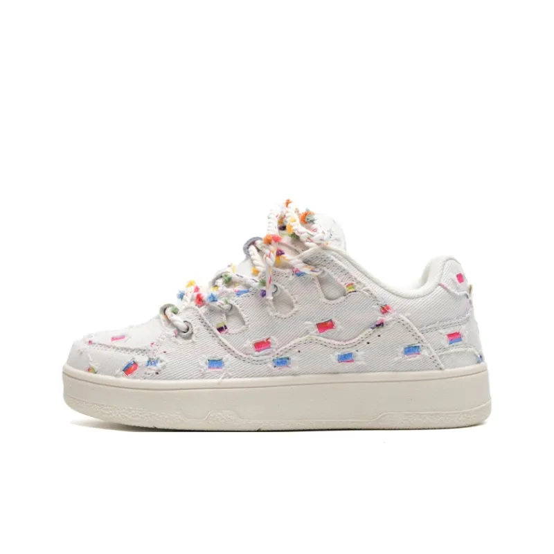 LIANGHUO Anti Slip Wear Resistant Low Top Skateboard Shoes Women's Rice Rainbow-0