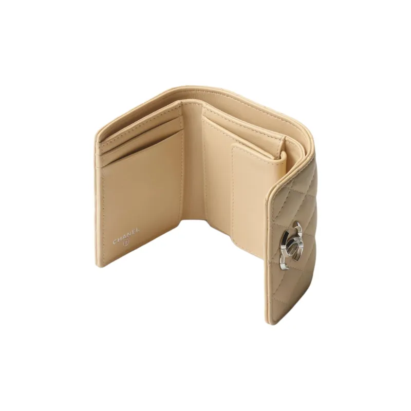 CHANEL Lambskin Wallet Trumpets Women's Beige-2