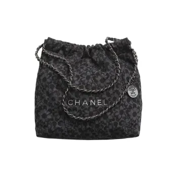 CHANEL 22Bag Denim Handbag Shoulder Bag Small Size Women's Black