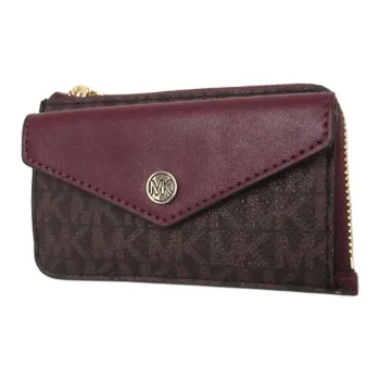 MICHAEL KORS Jet Set Coated Canvas With Leather Card Holder Women's Deep Red & Brown
