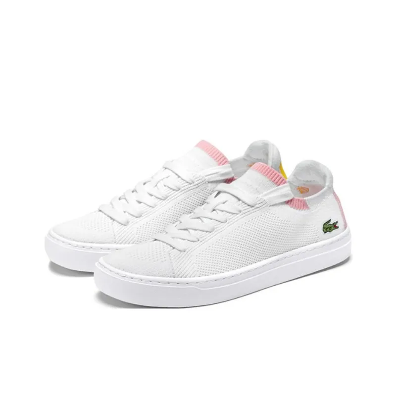 LACOSTE Breathable Low Top Skateboard Shoes Women's White Pink-2