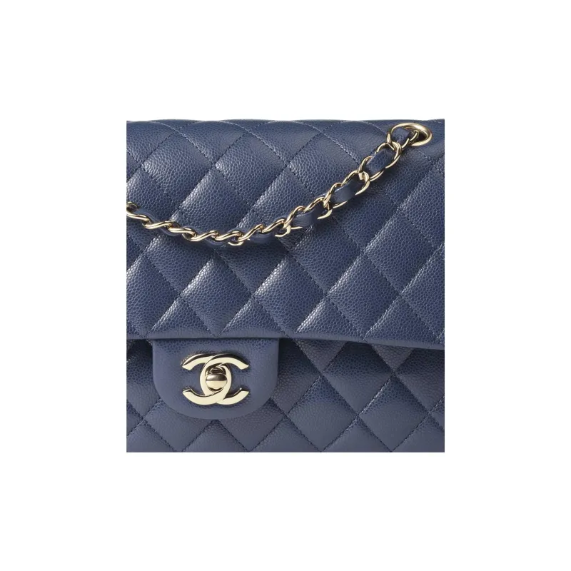 CHANEL Classic Flap CF Grain Bright Calfskin Handbag, Shoulder Bag, Crossbody Bag Women's Dark Blue-2