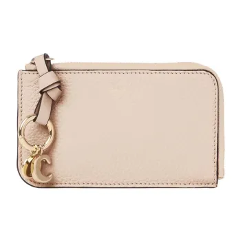 Chloe Alphabet Grain And Shiny Calfskin Coin Purse Small Size Women's Cement Pink