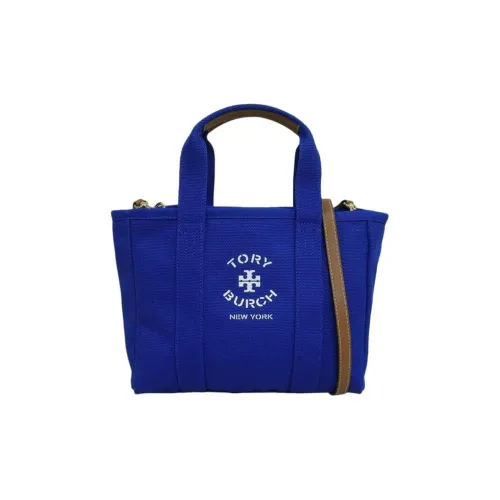 TORY BURCH Canvas Tote Bag Shopping Bag Shoulder Bag Crossbody Bag Handbag Small Size Women's Blue