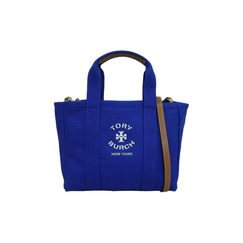 TORY BURCH Canvas Tote Bag Shopping Bag Shoulder Bag Crossbody Bag Handbag Small Size Women's Blue-0