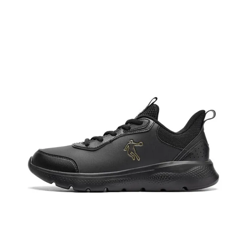 QIAODAN Cushioned Slip Resistant Water Resistant Lightweight Low Top Running Shoes Men's Black Gold-0
