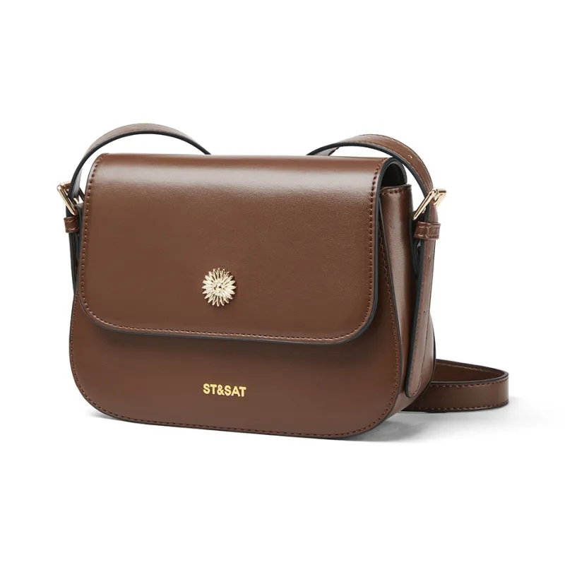 ST&SAT Synthetic Leather Crossbody Bag Shoulder Bag Women's Pitch Black/Brown-4