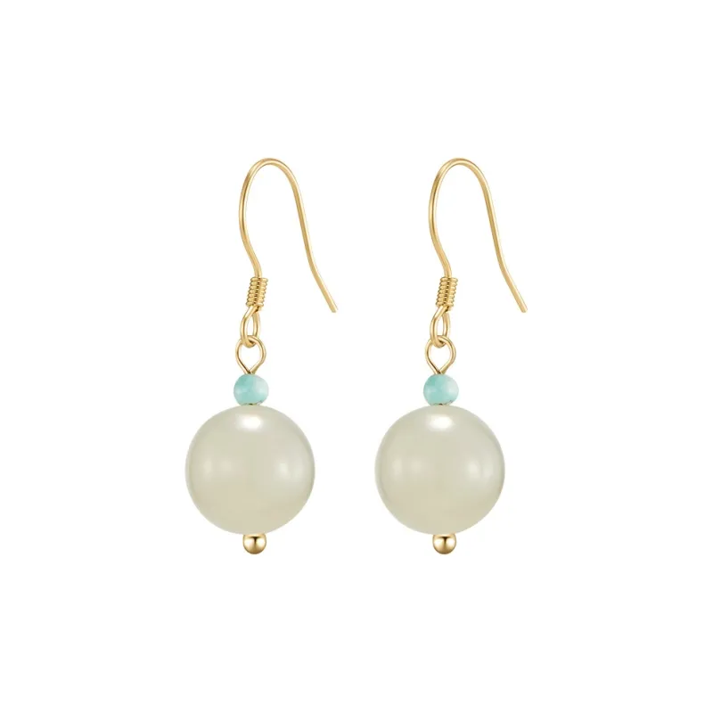 MAMADESHOUHU Hetian Jade Earrings Pale Greenish White Jade Women's-0