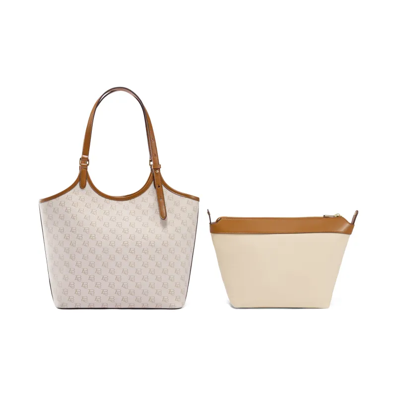 BELLE Artificial Leather Tote Bag, Shoulder Bag Women's Beige-4