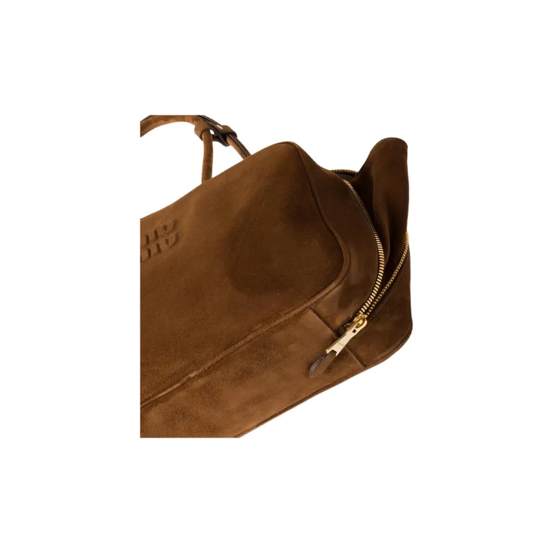 MIU MIU Beau Suede Leather Bowling Bag Shoulder Bag Handbag Women's Cocoa Brown-3
