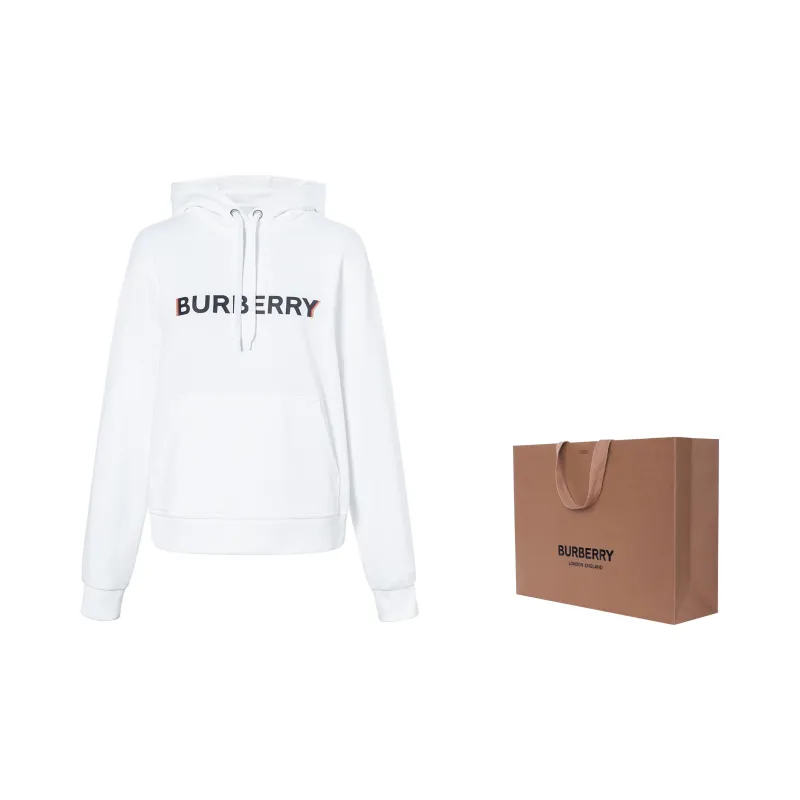 Burberry Unisex Letter Print Hooded Long Sleeve Sweatshirt White-2