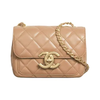 CHANEL Bright Lambskin Crossbody Bag, Shoulder Bag Mini Women's Dark Beige