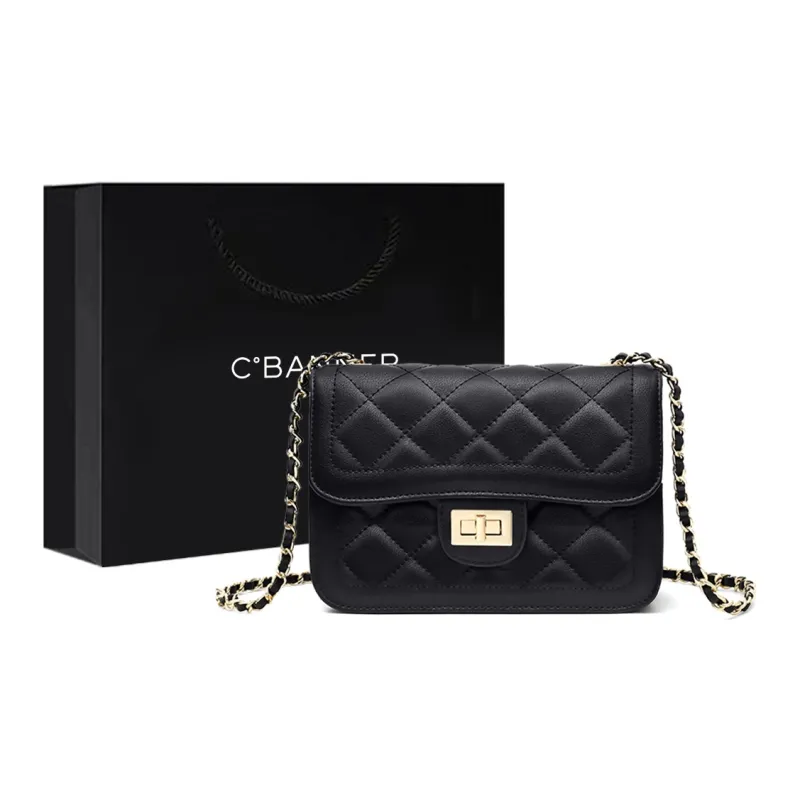 C°BANNER Split Cow Leather With Synthetic Leather Small Square Bag Shoulder Bag Regular Women's Black/Ecru-0