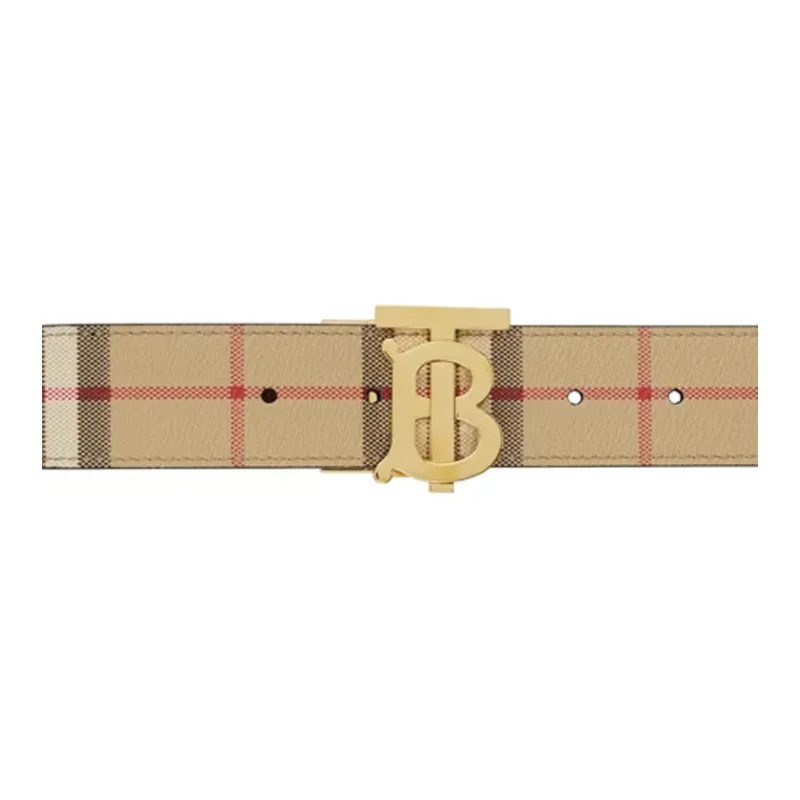 Burberry Plaid Pattern Leather Leather Belts Men's Camel Width  4cm-2