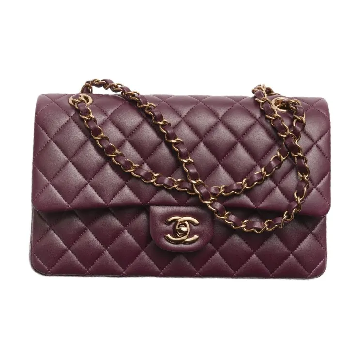 CHANEL Classic Flap CF Lambskin Handbag, Shoulder Bag, Crossbody Bag Women's Burgundy-0