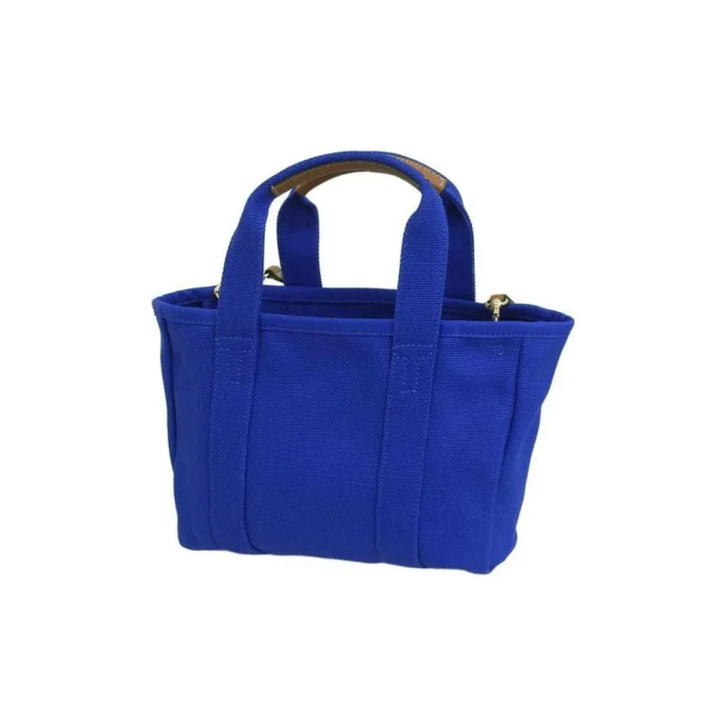 TORY BURCH Canvas Tote Bag Shopping Bag Shoulder Bag Crossbody Bag Handbag Small Size Women's Blue-3