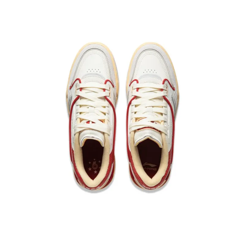 LiNing 001 BTC Slip Resistant Cushioning Wear Resistant Support Low Top Skateboard Shoes Men's Beige Gray Red-3