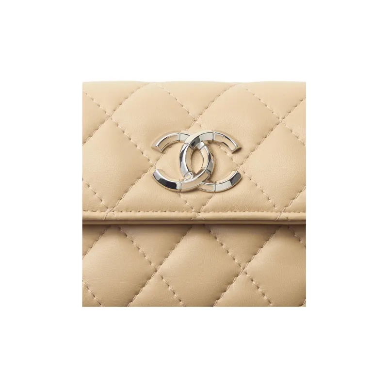 CHANEL Lambskin Wallet Trumpets Women's Beige-3