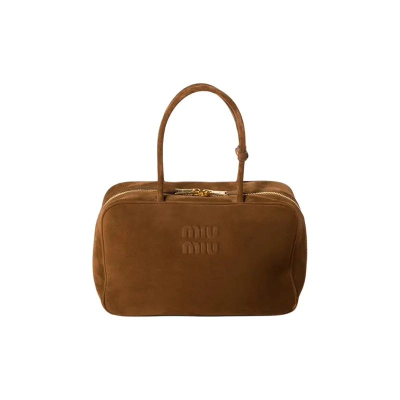 MIU MIU Beau Suede Leather Bowling Bag Shoulder Bag Handbag Women's Cocoa Brown-0