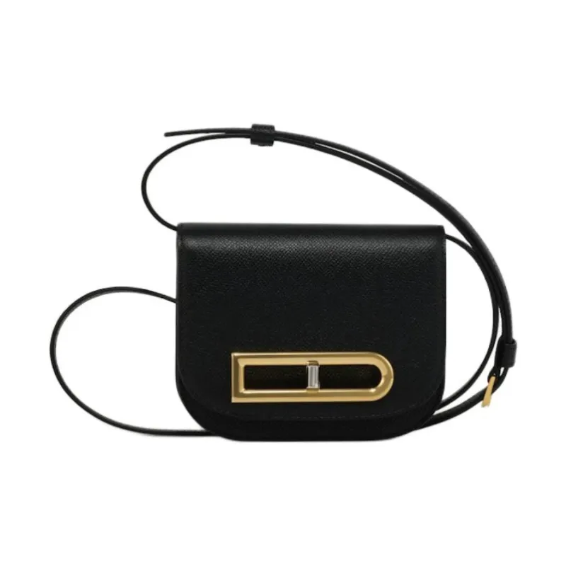 Delvau Shiny Grained Alpina Calfskin Shoulder Bag Crossbody Bag Women's Black-0
