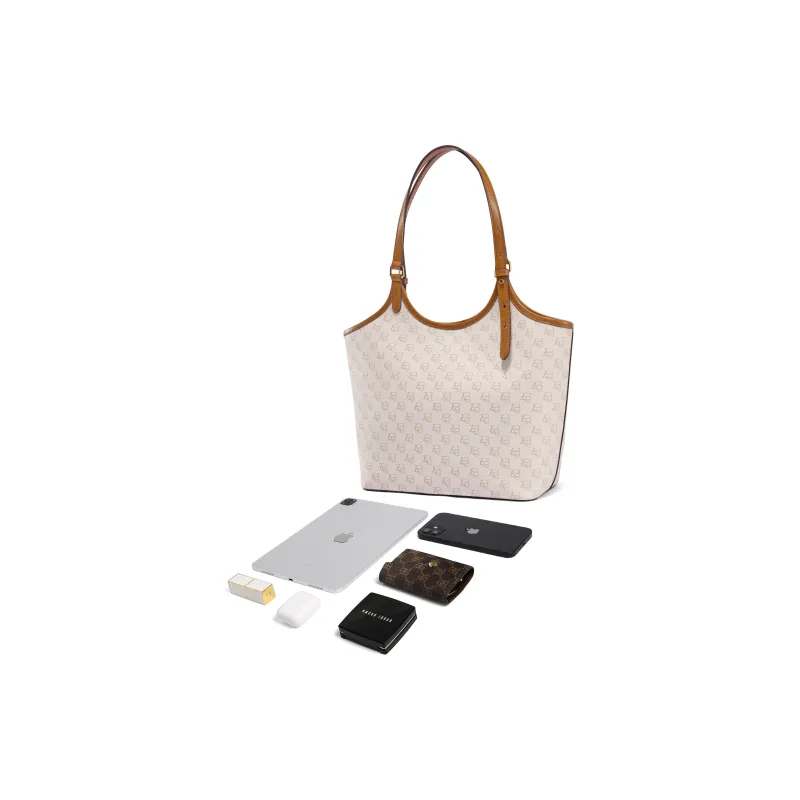 BELLE Artificial Leather Tote Bag, Shoulder Bag Women's Beige-5