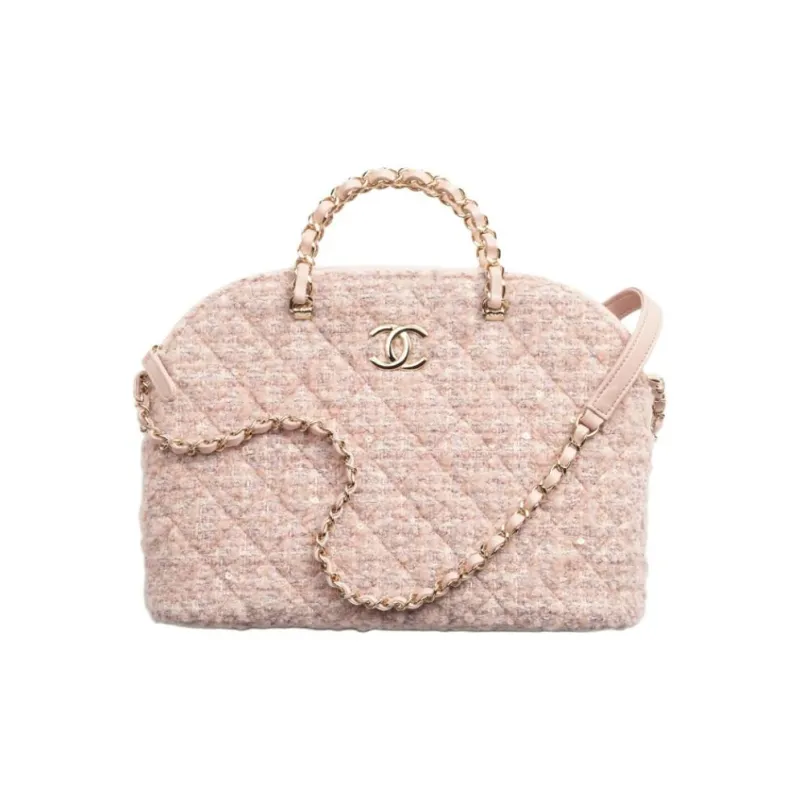 CHANEL Cotton Woolen Dome Bag, Shoulder Bag, Crossbody Bag, Handbag Trumpets Women's Light Pink & Beige & Ivory-0