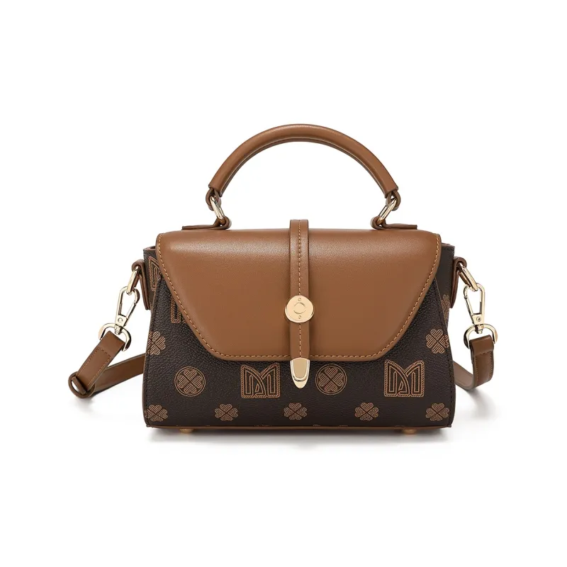 MEXICAN PVC Small Square Bag, Crossbody Bag, Shoulder Bag, Handbag Tubas Women's Dark Brown/Ecru-1