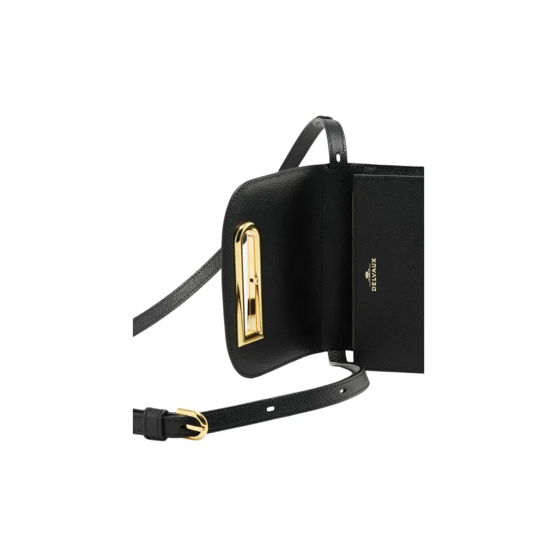 Delvau Shiny Grained Alpina Calfskin Shoulder Bag Crossbody Bag Women's Black-6