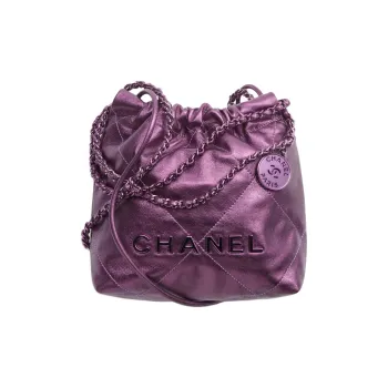 CHANEL 22Bag Lambskin Crossbody Bag, Shoulder Bag Mini Women's Dark Purple
