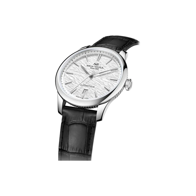 Sea Gull Superhuman Collection Automatic Mechanical Movement Genuine Leather Strap Watch Men's Watches White Dial-2