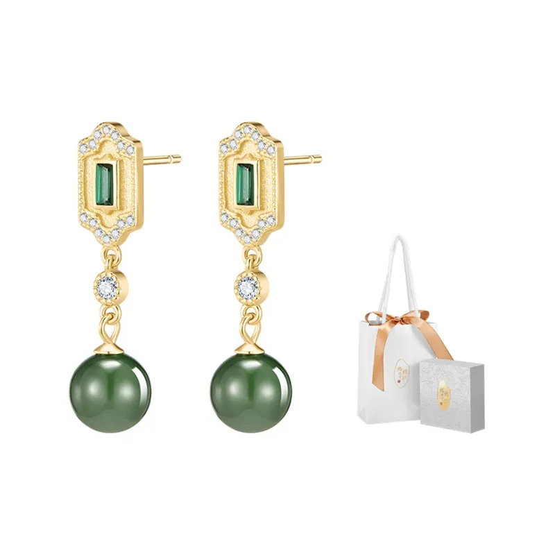 MAMADESHOUHU Hetian Jade Earrings Jasper Women's-3