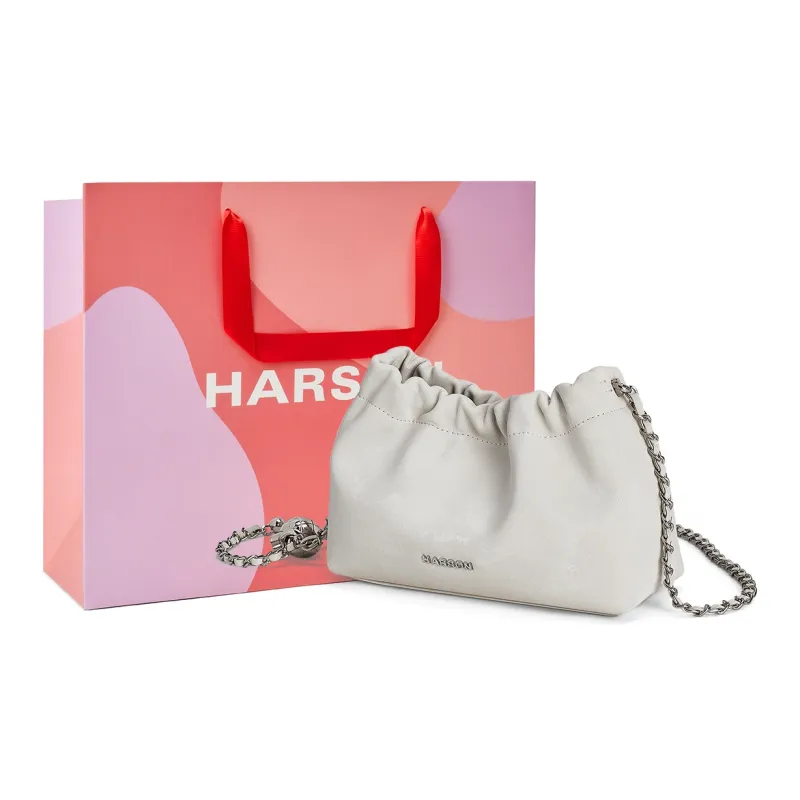 HARSON Cow Leather Patchwork Synthetic Leather Shoulder Bag Crossbody Bag Cloud Bag Regular Women's Silver-6